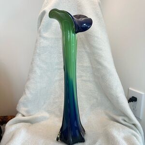 Jack in The Pulpit Elegant Blue and Green Glass Vase